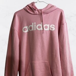 adidas Logo Hoodie Sweatshirt Size XS True Pink White Kangaroo Pocket Pullover